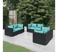 YITHOPI Set di mobili da giardino con cuscino, in rattan sintetico, nero, set di mobili da giardino, per esterni, per giardini, terrazze, prati, ponti