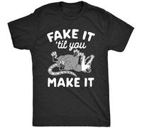 YITIANYUAN Mens Fake It TIL You Make It Shirt Funny Opossum Rodent Graphic Novelty Tee Size L