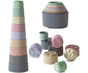 Yitical Impilabili Giocattoli Bambini 9 Pezzi 3-6-12 Mesi, Bambino Montessori Educativi Impilabili in Silicone Morbido, Giochi Dentizione Neonato, Regali Bimba Bimbo 1 2 Anno