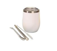 Yitobici Tazza in Acciaio Inox a Doppia Parete Resistente al Calore per Tè Mate con Coperchio Senza BPA, Due Cannucce e Spazzola per la Pulizia (Bianco)