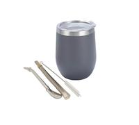 Yitobici Tazza in acciaio inox a doppia parete resistente al calore per tè mate con coperchio senza BPA, due cannucce e spazzola per la pulizia (grigia)