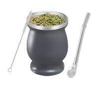 Yitobici Tazza Mate, set di tazze da tè Mate, con cannuccia Mate e spazzola per la pulizia, design isolante a doppia parete, per tè Mate (grigio)