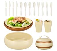 Yitriden Set di stoviglie da campeggio, 21 pezzi, in plastica, per 4 persone, accessori da campeggio, con piatto, ciabattino, bicchiere, set di posate