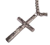 YIUPEDRFG Collana con portachiavi a forma di tamburo con croce incisa, crocifisso di Gesù, con finitura in argento vibrante, è un regalo Per unico per gli appassionati musica