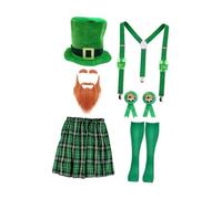 YIUPEDRFG Set di accessori per il costume di San Patrizio, tra cui cappello verde, barba e abiti versatili per le celebrazioni. Set 6 accessori per il costume San Patrizio.
