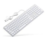 Yivandi Tastiera cablata retroilluminata per Mac OS, Plug and Play, tastiera USB interamente in alluminio con tastiera numerica per iMac/Mac Mini o MacBook (rialzo tastiera incluso), bianco