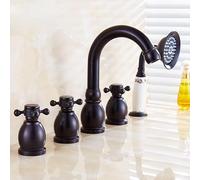 YIVELYYZG Miscelatore for lavandino da Bagno in Ottone, Tipo Split, 5 Pezzi, Set di rubinetti for Vasca, Acqua Calda e Fredda, Rubinetto for Doccia a Tre Vie a Cinque Fori(Black4)