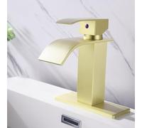 YIVELYYZG Rubinetto for Bagno con beccuccio a Cascata for Un Maggiore Relax Design con Maniglia Singola for Un Controllo Senza Sforzo Splendida Finitura in Oro Spazzolato