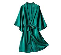 Yivise - Accappatoio da donna, in raso, lungo kimono, abiti da damigella d'onore, lingerie da sposa, abiti da notte, pigiama, vestaglia Verde XL