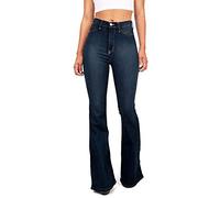 Yivise - Jeans da donna a vita alta, con fondo a campana, con orlo svasato Blu scuro XL
