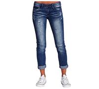 Yivise Jeans da donna strappati boyfriend carini, jeans invecchiati, elasticizzati, gamba dritta, pantaloni a matita con foro (blu scuro, L)