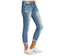 Yivise Jeans da donna strappati fidanzato carino jeans invecchiati gamba dritta pantaloni matita con foro Azzurro XL