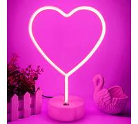 YIVIYAR Insegna al Neon a Forma di Cuore Insegne al Neon a LED con Supporto di Base, Decorazione da Tavolo USB o Batteria Noen LED Luci da Camera da Letto al Neon Rosa per Decorazioni di Nozze
