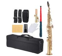YIWENG Ottone dritto Sax soprano Sassofono Sib B Strumento a fiato piatto Conchiglia naturale Modello intagliato con custodia Guanti Panno per la pulizia Cinghie Asta per la pulizia
