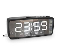 YIWENG Radiosveglia digitale da 5,1 pollici, sveglia a specchio, dimmer a 3 livelli, radio FM con timer di spegnimento, volume regolabile, modalità oscura, sveglia con posticipo, sveglie 12/24 ore per