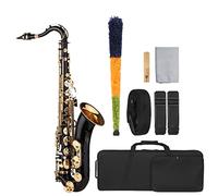 YIWENG Sassofono in Sib, sassofono tenore bemolle in Sib nero laccato con custodia per strumenti, bocchino, cinturino da collo con manico e spazzola per la pulizia per musicisti principianti