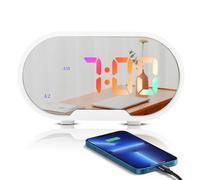 YIWENG Sveglia digitale a LED da 5,5 pollici con ampio display Sveglia elettrica con superficie a specchio per trucco con modalità di regolazione Volume allarme regolabile Doppie porte USB Snooze Sveg