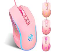 YIWENG X100 Mouse da gioco cablato Mouse da gioco ergonomico da ufficio Effetto luce respiratoria a 7 colori DPI regolabile a 4 marce Rosa,Mouse da gioco