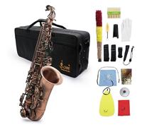 YIWEOG Professionale Rosso Bronzo Bend EB Mi bemolle Sassofono Sax Abalone Shell Chiave ritagliarsi Modello con Case Guanti Panno Cinghie Grasso Spazzola di Pulizia