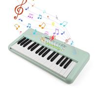 YIWEOG Tastiera elettronica per pianoforte a 32 tasti, 16 toni, 10 ritmi, 10 demo, strumento musicale con doppio altoparlante e microfono, doppia modalità di alimentazione, tastiera per pianoforte por