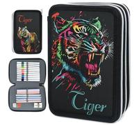 YIWONFU Astuccio a 3 scomparti (3 scomparti) - Astuccio Quadrato con 57 Scomparti, Grande Capacità per oltre 50 Penne e Matite, Resistente Tessuto Oxford per Scuola, Ufficio e Arte (Nero 1)