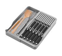 YIWONFU Porta Coltelli per Cassetto, Portacoltelli da Cassetto per 11 Coltelliper, 40.5×34×5cm Doppio Strato Estensibile Organizer per Coltelli Riporre Forchette, Spatole, Cucchiai-Grigio