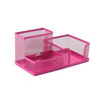 YIXANNX Portapenne in metallo portatile in tinta unita che sostituisce il contenitore per organizer da scrivania a 3 scomparti lavabile antiruggine antiscivolo, Rosa Rossa