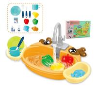 YIXANNX Set di lavabo con cartoni animati che promuove lo sviluppo sociale e cognitivo, lavello elettrico in ABS e giocattoli da gioco ad acqua, giallo