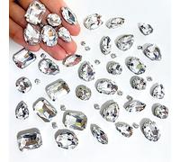 Yixinly 236 Pezzi Strass da Cucire, Pietre da Cucire, Strass di Vetro Cuciti a Forme Miste Cristalli Decorativi da Cucire, Applicabile a Gioielli Artigianato Vestiti Scarpe Abbigliamento (Bianco)