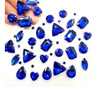 Yixinly 236 Pezzi Strass da Cucire, Pietre da Cucire, Strass di Vetro Cuciti a Forme Miste Cristalli Decorativi da Cucire, Applicabile a Gioielli Artigianato Vestiti Abbigliamento (Blu Scuro)