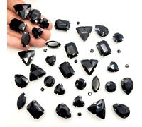 Yixinly 236 Pezzi Strass da Cucire, Pietre da Cucire, Strass di Vetro Cuciti a Forme Miste Cristalli Decorativi da Cucire, Applicabile a Gioielli Artigianato Vestiti Abbigliamento (Nero)