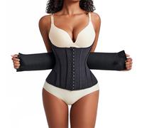 Yixinly Corsetto Donna Modellante con Doppia Chiusura, Waist Trainer Traspirante con 10 Stecche di Supporto, Fascia Snellente Post Parto per Allenamento, Ufficio e Uso Quotidiano Nero (XXS)
