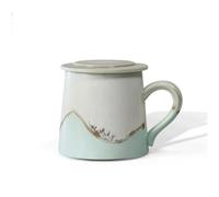 yixinzi-2024 Tazza di caffè Elegante tazza da caffè verde con coperchio, set 1, squisita in ceramica stile inchiostro, capacità 11,5 once for uso in ufficio