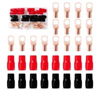 YIXISI 32 Pezzi M12 SC35-12 AWG2 Ring Terminali Connettori Kit, Capicorda Cavo Batteria, Capicorda Elettrici ad Anello di Rame, con Manicotti Isolanti, per Cavo Elettrico, Dorato