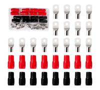 YIXISI 32 Pezzi M6 SC35-6 AWG2 Ring Terminali Connettori Kit, Capicorda Cavo Batteria, Capicorda Elettrici ad Anello di Rame, con Manicotti Isolanti, per Cavo Elettrico, Argento