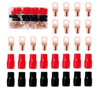 YIXISI 32 Pezzi M8 SC35-8 AWG2 Ring Terminali Connettori Kit, Capicorda Cavo Batteria, Capicorda Elettrici ad Anello di Rame, con Manicotti Isolanti, per Cavo Elettrico, Dorato