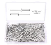YIXISI 80 Pezzi M4x20 mm Rivetti Ciechi in Alluminio, Grande Flangia Alluminio Rivetti Ciechi, Rivetti Ciechi con Testa a Cupola, per Metallo Legno Plastica