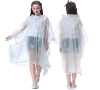 Yixker 2 Pezzi Poncho Antipioggia Impermeabile per Bambini,Giacca da Pioggia con Cappuccio,EVA Raincoat Riutilizzabile Adulti per Festival,Bicicletta,Trekking (Standard, Bianco)