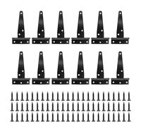 YIXNSW 12 cerniere a T, colore nero, 10 x 6,3 cm, con 72 viti nere a T, cerniera a T, per porte a capannone, finestre, armadi, porte a fienile