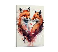 YiXong Poster decorativo da parete su tela con immagine di due volpi che formano un cuore a forma di animale, poster decorativo da parete e stampa artistica moderna per camera da letto, per la camera