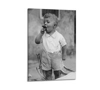 YiXong Poster decorativo da parete su tela, motivo: bambino nero che fuma in bianco e nero, stampa moderna, per camera da letto, 60 x 90 cm