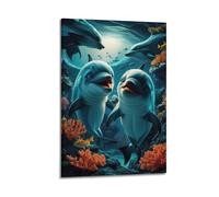 YiXong Poster decorativo da parete su tela, motivo delfino e avventura subacquea, stampa moderna, poster decorativo per camera da letto, per camera da letto, 50 x 75 cm
