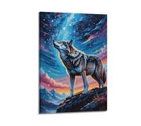 YiXong Poster decorativo da parete su tela, motivo: lupo realistico sotto il cielo stellato, poster decorativo moderno per camera da letto, 20 x 30 cm