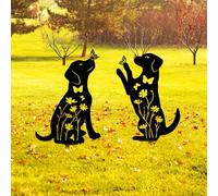 YiYa 2 Pacchi Decorazioni da giardino da cane in metallo, Pali di giardino decorativo per cane metallici Decorazione del giardino della scultura per lawn decorazione