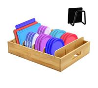 YIYADI Porta Coperchi in Bambù,Organizer Cucina Salvaspazio Con 5 divisori regolabili e 1 spugna,Organizer Coperchi Regolabile per cucina,bagno,camera da letto