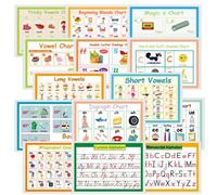 YIYEE 14 Pcs Language Arts English Posters |Alphabet Vowels Consonants Basic Phonics Anchor Charts for Kids | Sight Words Poster for Kindergarten, Primary School, 11.8in x 8.5in(English Version)