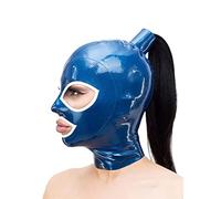 YIYELIY Testa Coperchio in Lattice con parrucca,Cerniera Maschere di gomma,gioco di ruolo Cosplay Festa Maschera in Latex Uomini e donne (Blu,XS)