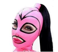 YIYELIY Testa Coperchio in Lattice con parrucca,Cerniera Maschere di gomma,gioco di ruolo Cosplay Festa Maschera in Latex Uomini e donne (Rosa,M)