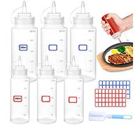 YIYICO Flacone Dosatore Biberon Cucina Bottiglia Squeeze di Plastica 240ml/500ml 6pz Condimento Dispenser con Tappi Senza BPA per Ketchup Senape Mayo Salsa Olio d'oliva (Trasparente)