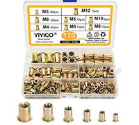 YIYICO Rivetti Filettati Rivetto Filettato Rivet Nut M3 M4 M5 M6 M8 M10 M12 Dadi Rivettati Kit 170pz Acciaio al Carbonio Zincato Rivetto a Testa Piatta